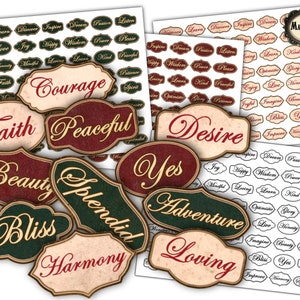 Inspirational Words, Fussy cuts, Digital  Labels, Motivational words for Junk Journals, Printable Junk Journaling Words, Collage Ephemera