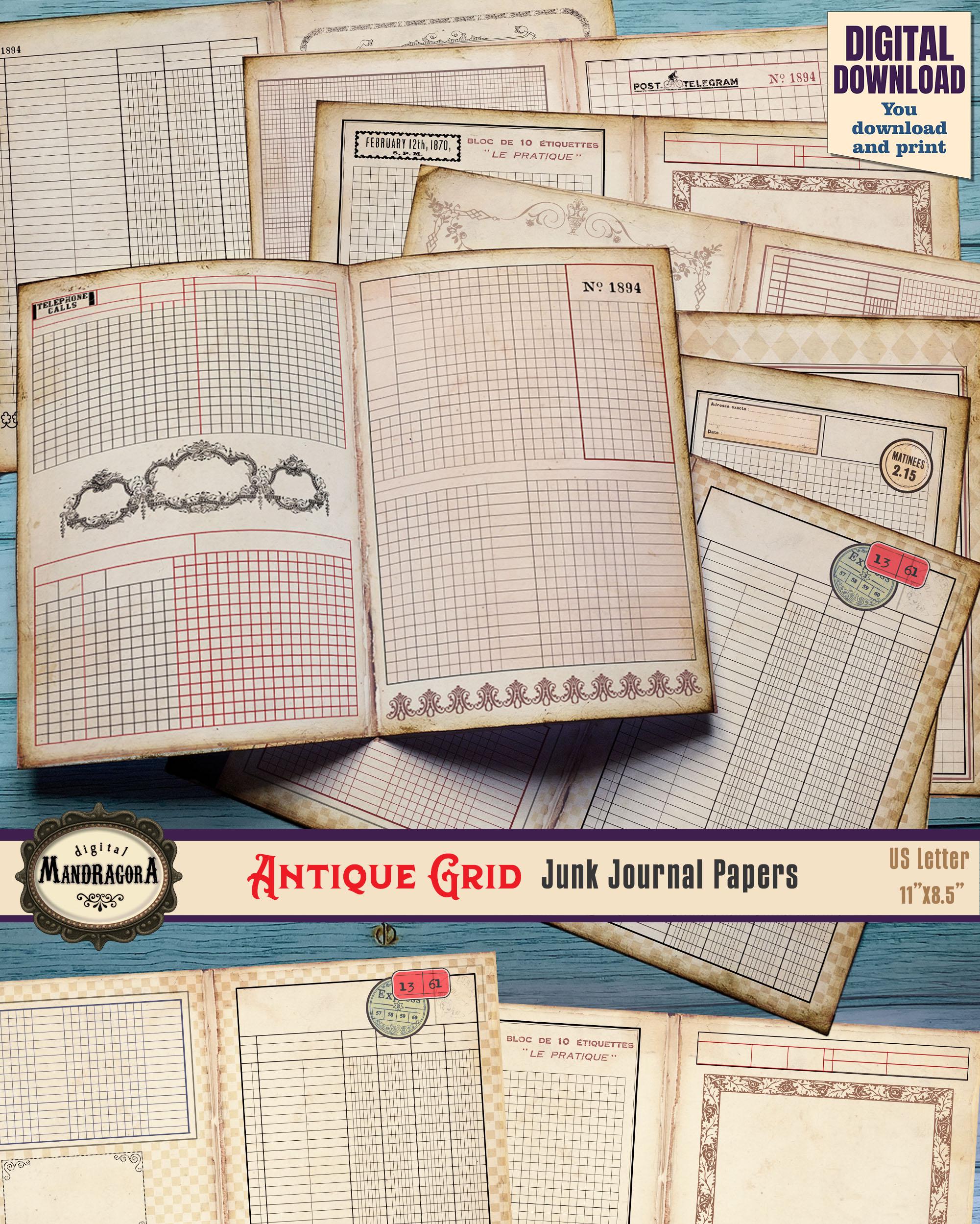 Antique Grid Paper – Aged Ledger Textures, Junk Journal Spread Pack - Etsy