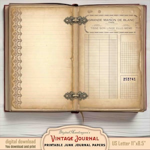 Vintage Grunge Junk Journal Paper Pack - Printable Ephemera for Scrapbooking, Collage, DIY Crafts - Aged Textures & Retro-Inspired Designs