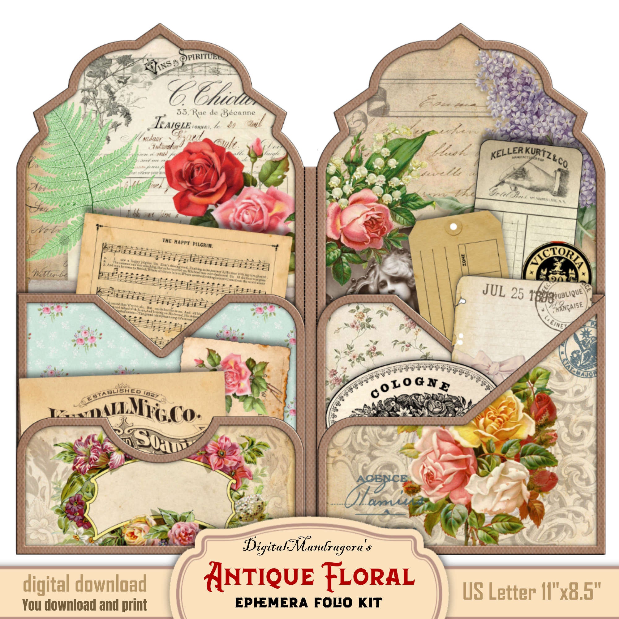 Floral Ephemera Folio Kit: Vintage Junk Journal DIY (digital Download ...