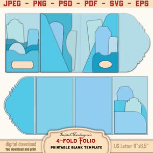 Printable Folio Kit Template - Junk Journal, Pockets & Tags - DIY Scrapbook - Paper Craft project kit -Commercial use - Instant Download