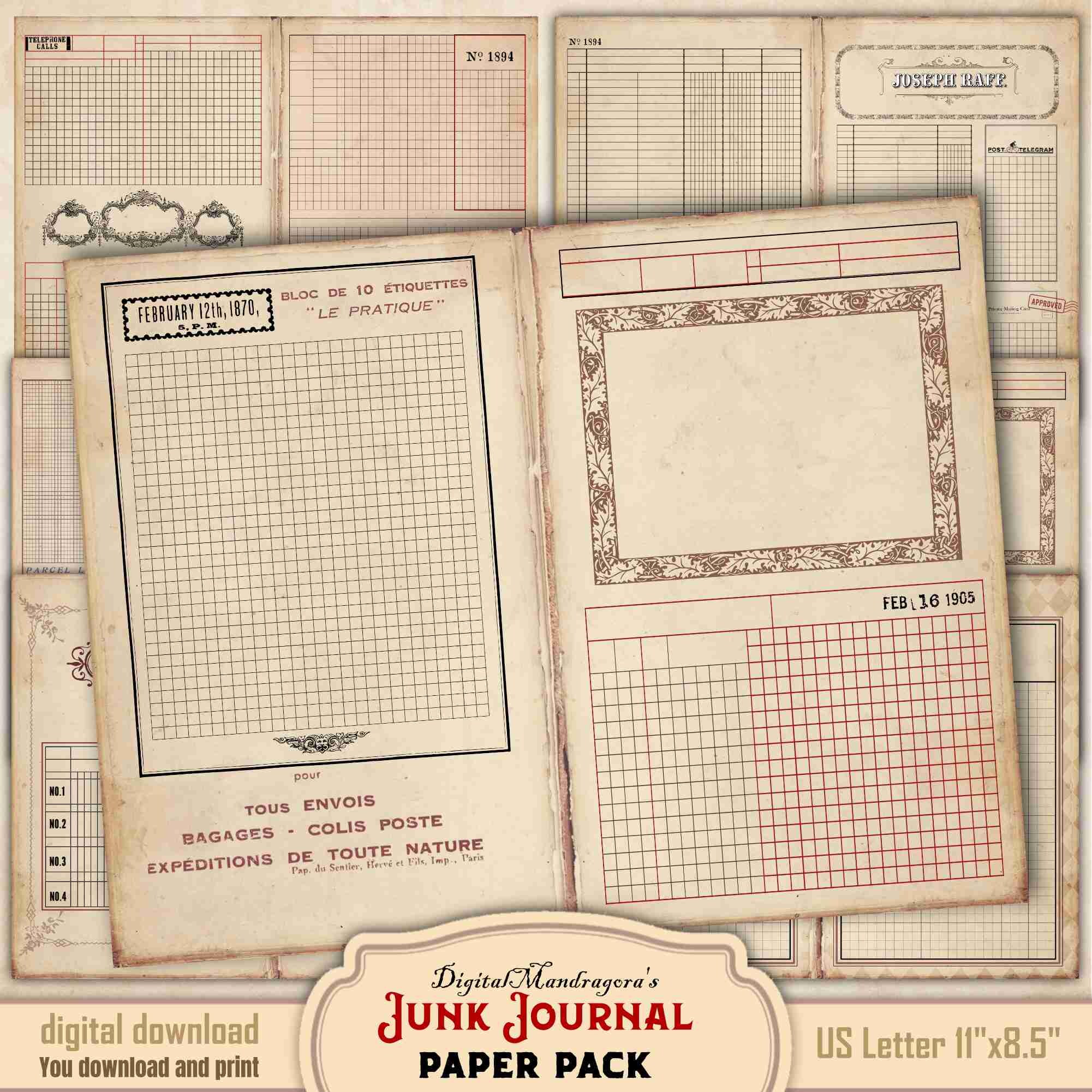Antique Grid Paper – Aged Ledger Textures, Junk Journal Spread Pack - Etsy