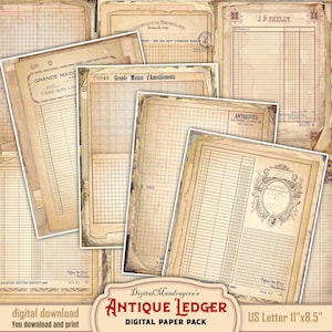 Vintage Ledger Stationery  Writing Papers for junk journaling, Grunge Blank  Distressed  Pages, Digital Writing Journal, Instant Download