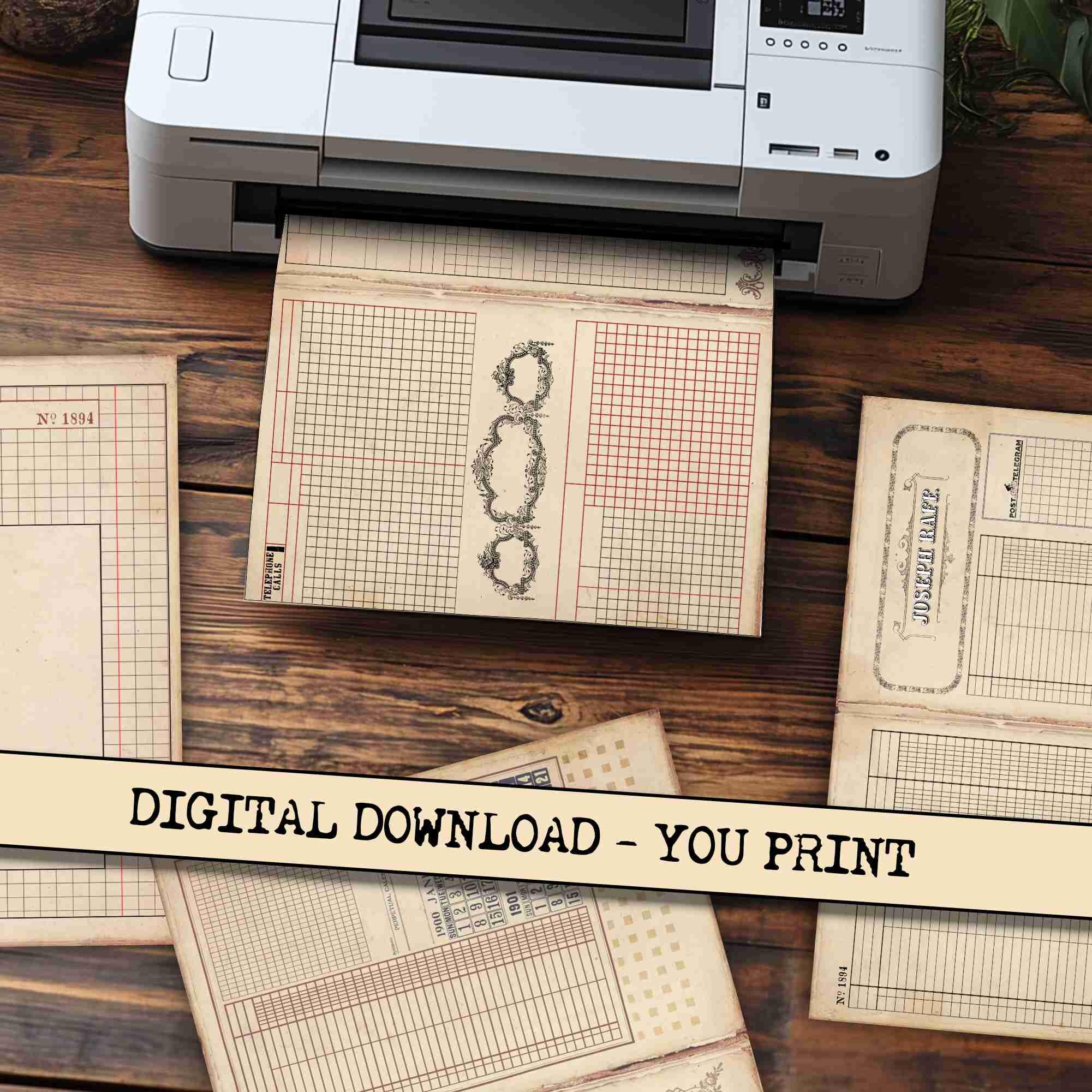 Antique Grid Paper – Aged Ledger Textures, Junk Journal Spread Pack - Etsy