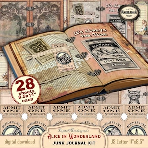 Alice in Wonderland journal kit, Alice in Wonderland scrapbooking, digital download