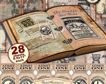 Alice in Wonderland Junk Journal Kit: Scrapbooking Pages (Digital Download)