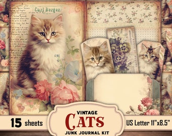 Vintage Cats Junk Journal Kit: Ephemera Collage (Digital Prints)