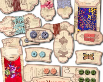 Sewing Organizer Labels: Vintage Ephemera, Button Cards (Digital Download)