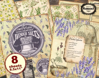 Herbal paper pack, vintage herbs backgrounds, herbs decor, scrapbooking, card making, apothecary papers, instant digital download