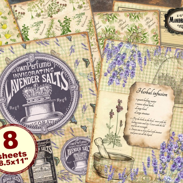 Herbal paper pack, vintage herbs backgrounds, herbs decor, scrapbooking, card making, apothecary papers, instant digital download