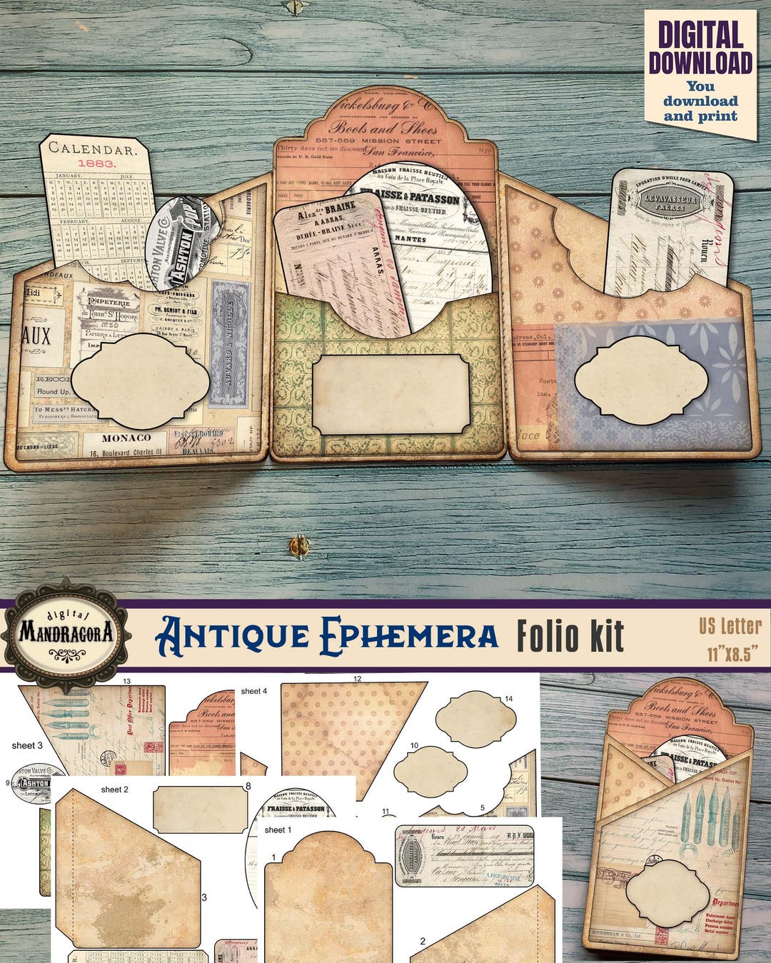 Tri-fold Junk Journal Folio Kit · Vintage Easy Project Ephemera Holder ...