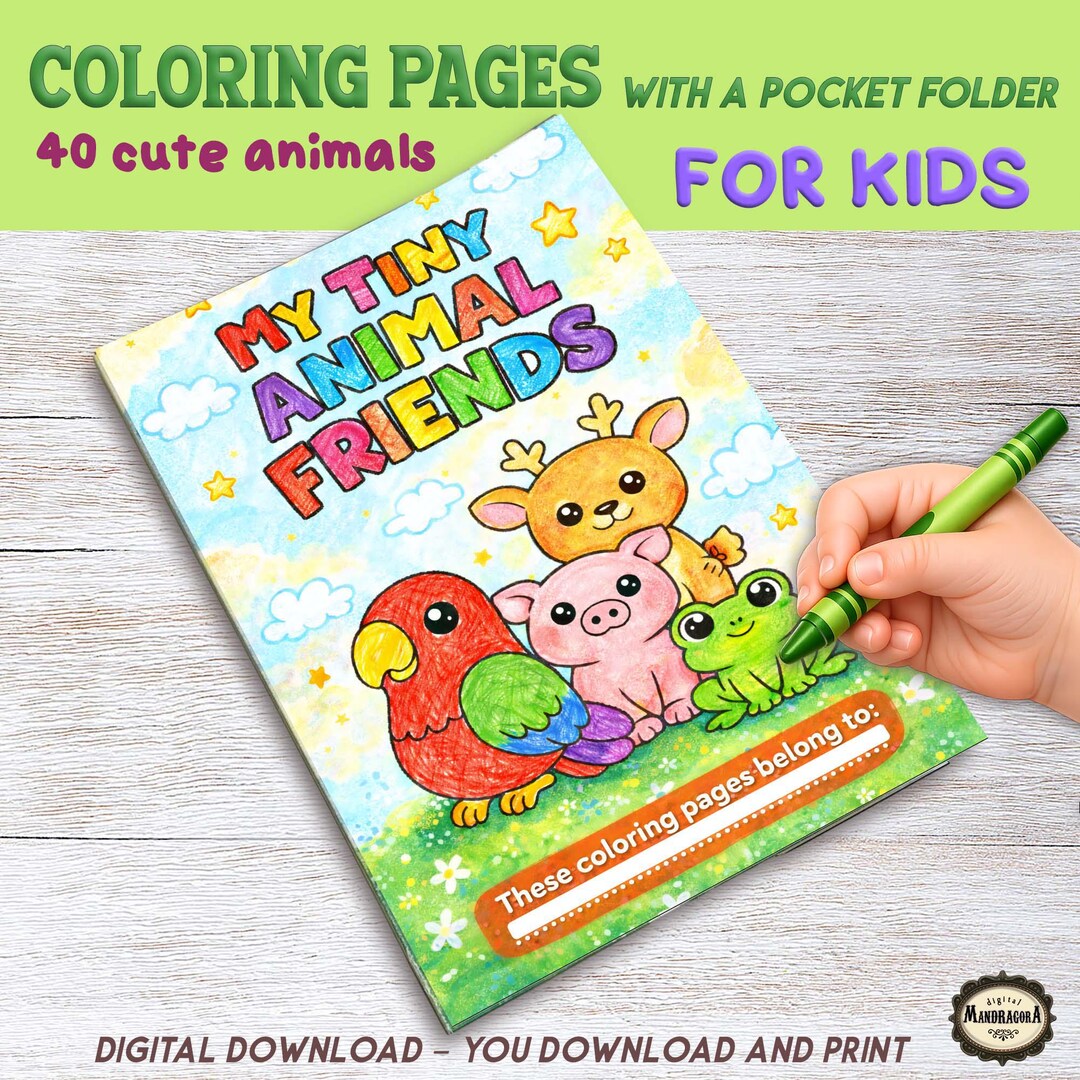 Toddler Animal Coloring Pages Pocket Folder Kit – 40 Black & White ...