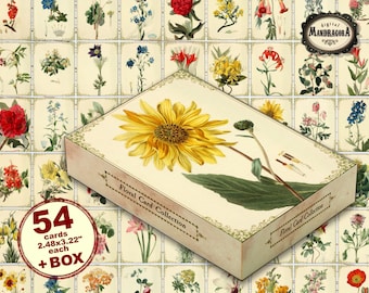 Vintage floral card collection with box, scrapbooking cards, junk journal cards, floral cards, instant digital download