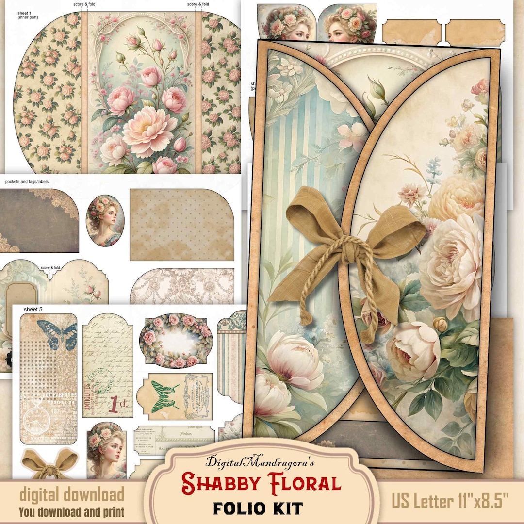 Shabby Cottage Chic Floral Folio Kit: Vintage Journal Ephemera (digital ...