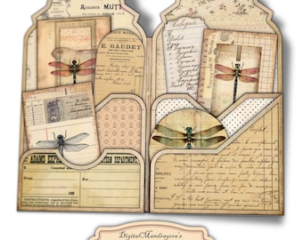 Vintage Dragonfly Ephemera Folder: Junk Journal Kit (Digital Download)