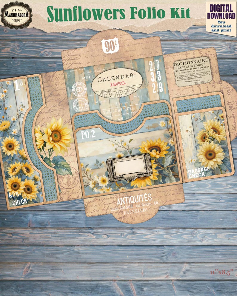 Printable Sunflower Junk Journal Folio Kit – Vintage Floral Ephemera ...
