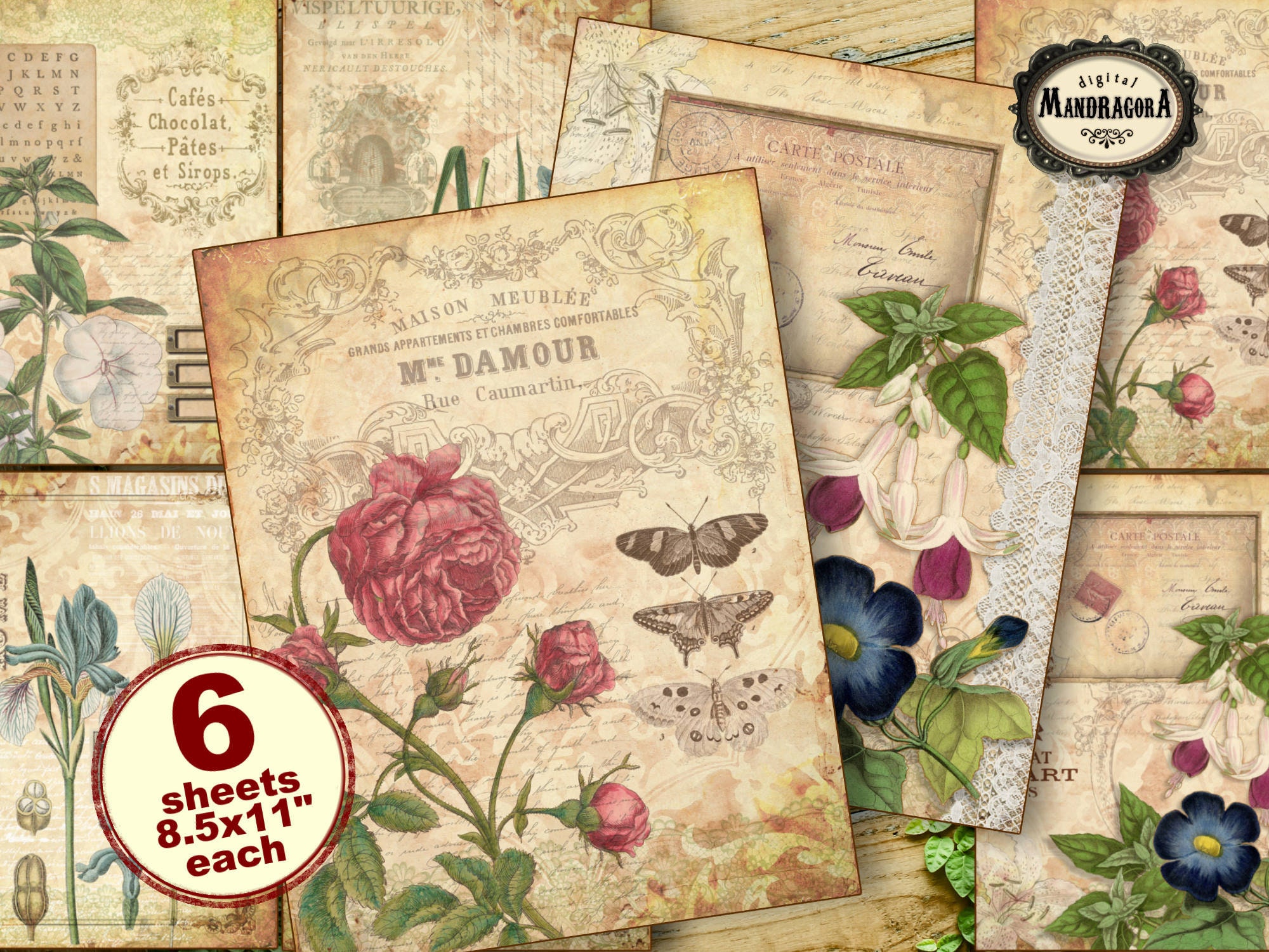 Vintage floral ephemera paper pack floral paper Etsy
