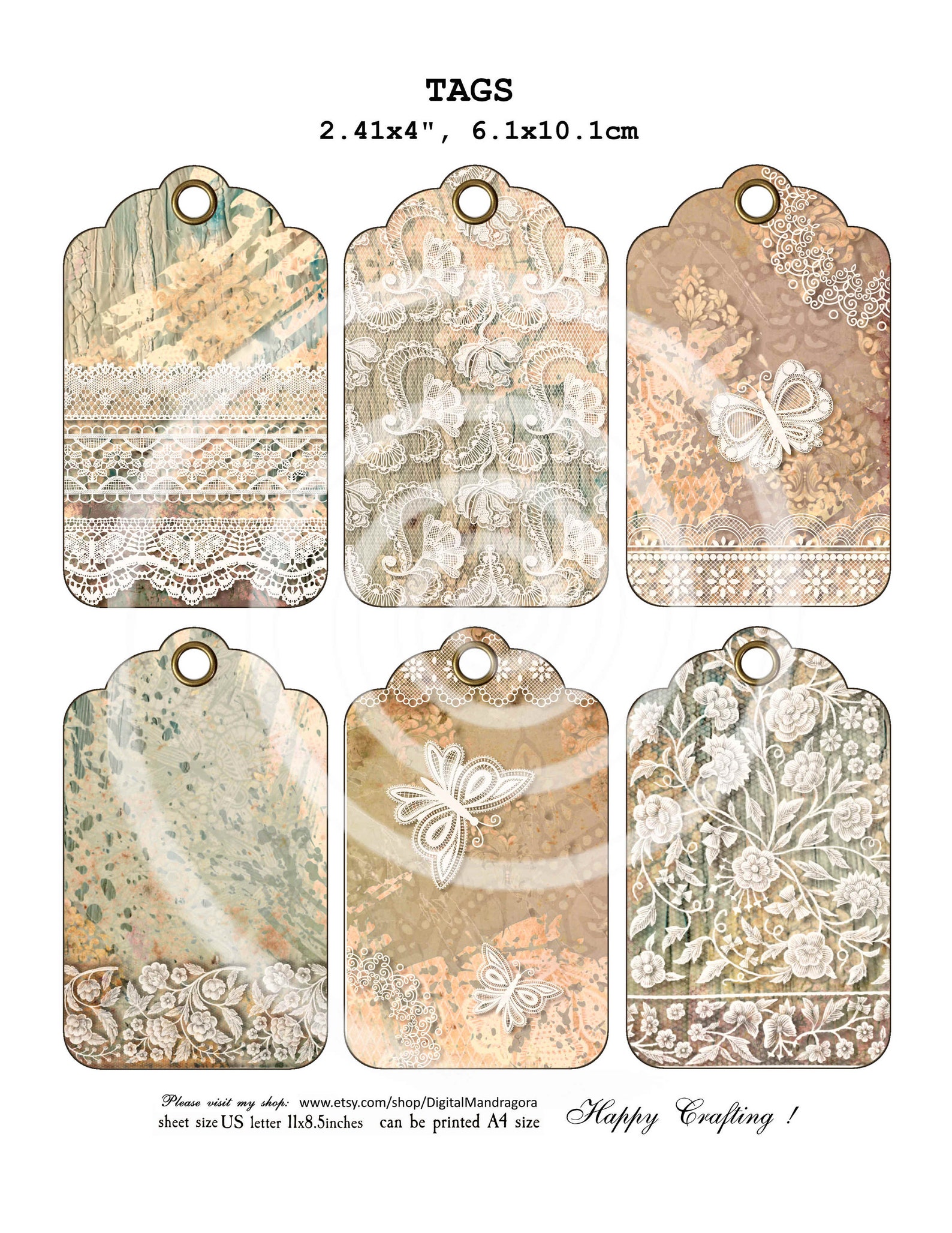 Vintage Lace Tags Printable Gift Tags Junk Journal | Etsy