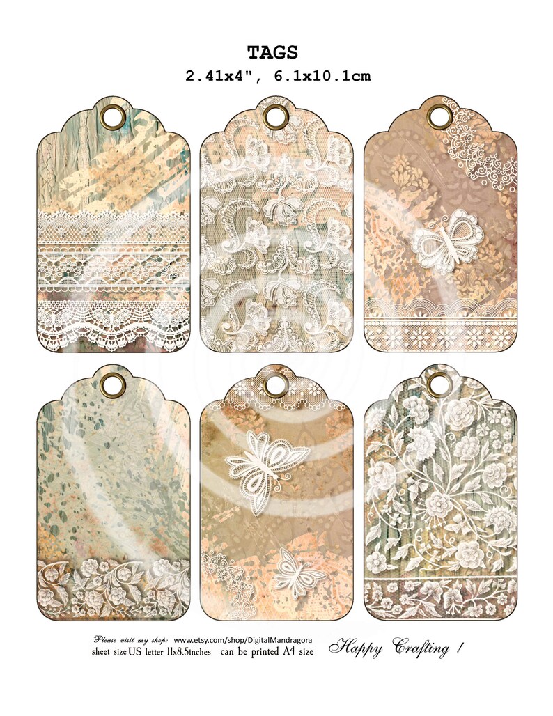 Vintage Lace Tags Printable Gift Tags Junk Journal | Etsy