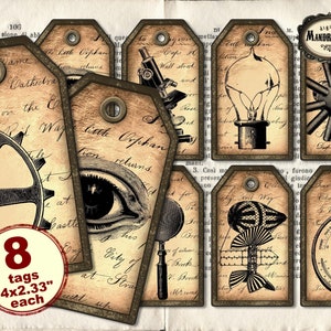 Steampunk tags, Victorian tags, scrapbooking tags, vintage embellishments, steampunk design, steampunk printable, digital instant download
