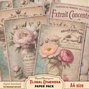 Vintage French Advertisement Label Papers – Printable Floral Ephemera Pages, Digital Download for Junk Journals, Cards & Decoupage