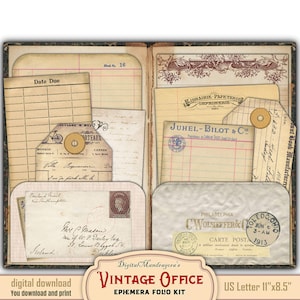 Vintage Office stationery ephemera digital paper pack for your junk journaling and scrapbooking, folio kit, digital download