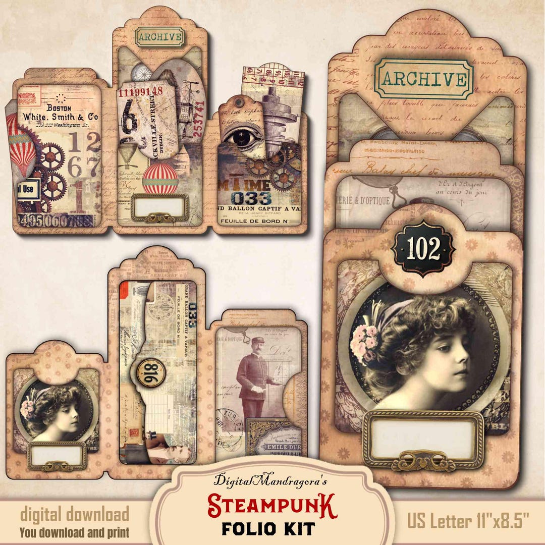 Steampunk Junk Journal Kit: Victorian Ephemera Folio (digital Printable ...