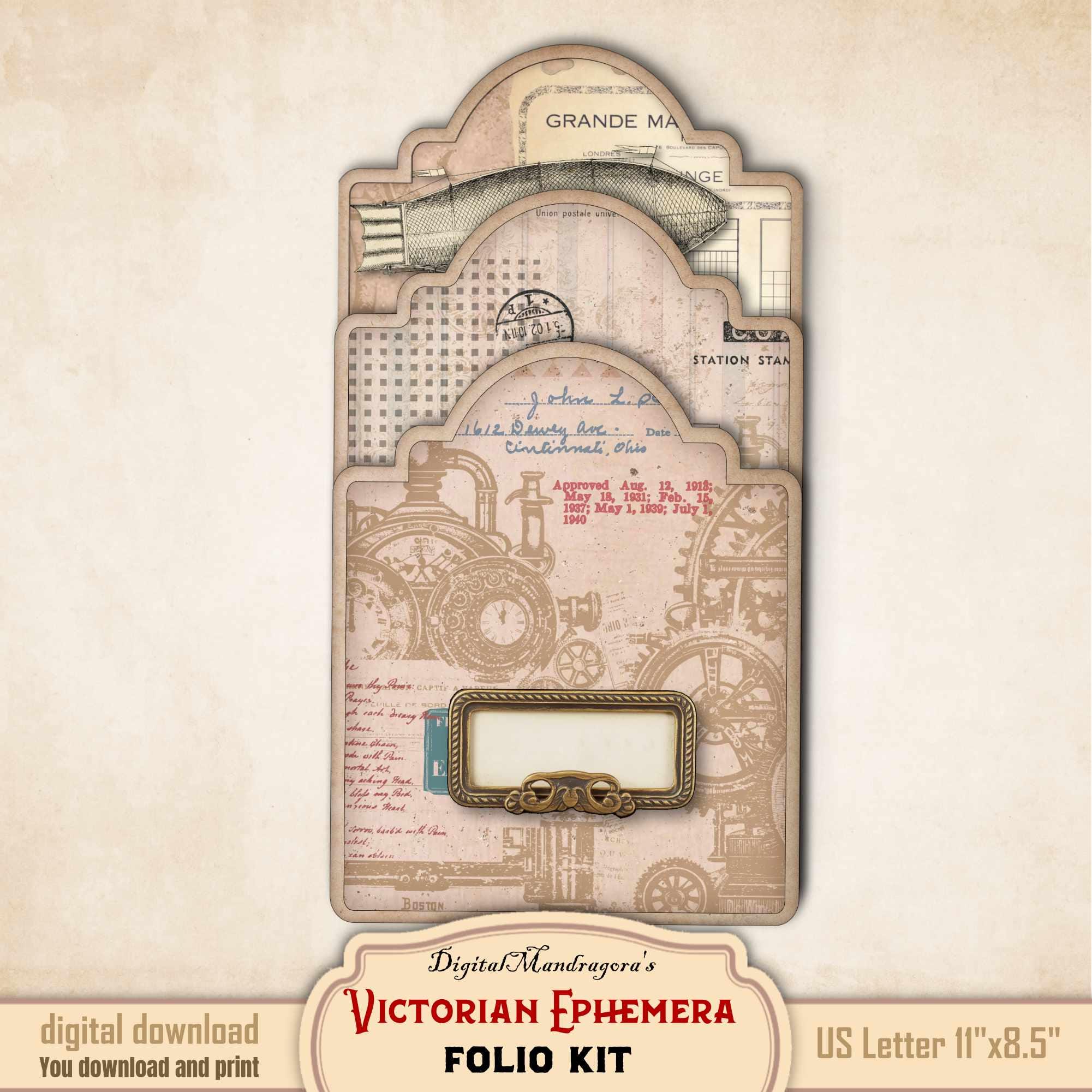 Victorian Junk Journal Trifold Folio Kit – Vintage Ephemera, Industrial ...