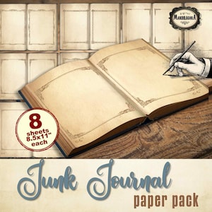 Blank junk journal pages, for writing and journaling, vintage double pages, delicate frames, stationery, pages for diary, digital download