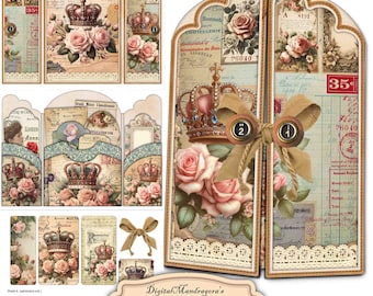 Roses and Crowns Ephemera Holder: Junk Journal DIY (Digital Printable)