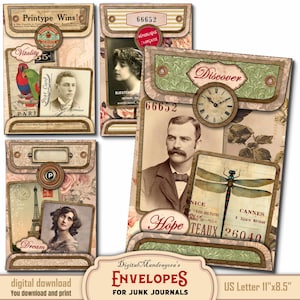 Antique Floral Shabby Envelopes for Junk Journal, Vintage Ephemera Collage Prints, Add-Ons, Digital Printable Paper, DIY Papercraft Supplies
