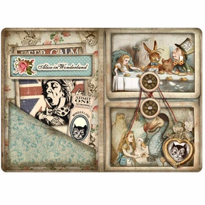 Alice in Wonderland Folio Junk Journal Scrapbook Craft Kit White Rabbit Mad Hatter Cards Ephemera Paper Kit  Digital Download