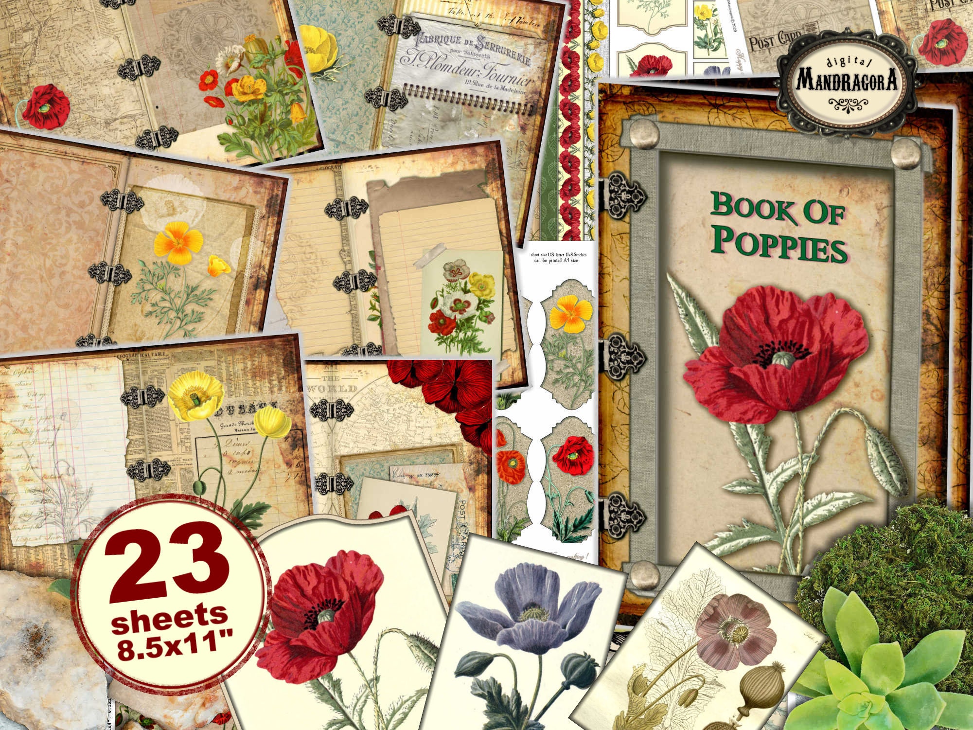 Book of Poppies Botanical Journal Kit Poppies Journal Pages Etsy UK