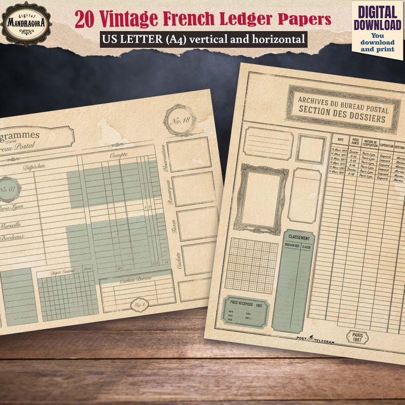 French Register Vintage French Ledger Papers, Printable Grunge Postal Ephemera for Junk ...