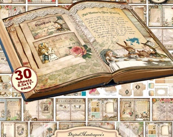 Alice in Wonderland Junk Journal Kit: Printable Pages (Digital Download)