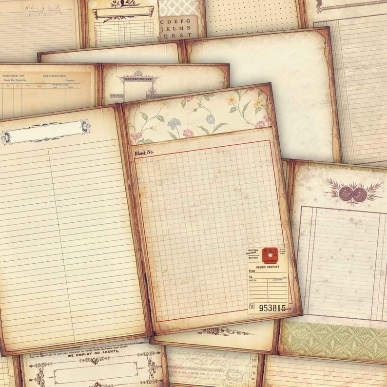 Grunge Shabby Junk Journal Kit with Double Pages - Printable Digital Ephemera