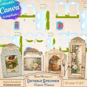 Editable Drag & Drop Canva Specimen Frames, Vintage Shabby Cottage Chic Templates for Junk Journals, Scrapbooking