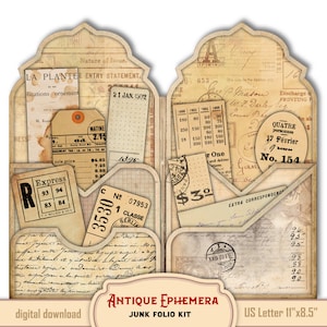 Vintage Ephemera Folio Kit, Easy DIY Junk Journal Digital Printable Cards, Journaling Ephemera Hanging Tags, Antique Labels, Cottagecore