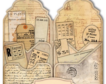 Vintage Ephemera Folio Kit: DIY Junk Journal Cards & Tags (Digital Printable)