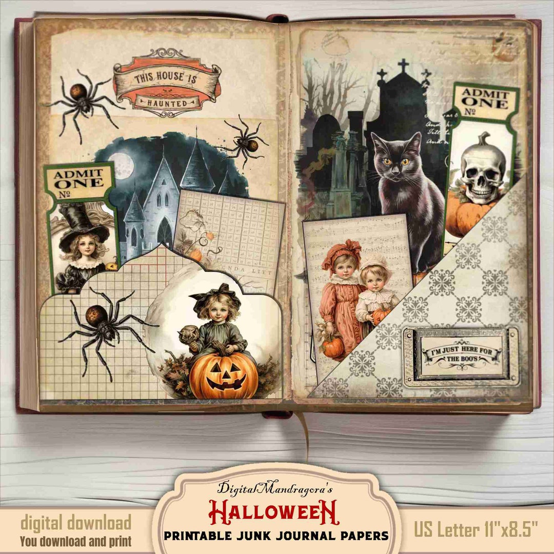 Halloween Junk Journal Kit: Haunted House, Vintage Ephemera (digital ...