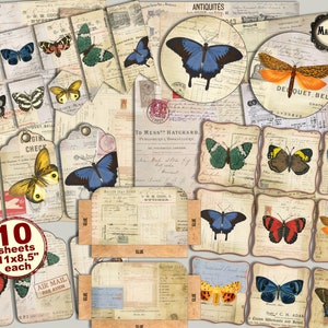 Ephemera collage, Ephemera papers, Vintage butterflies, Ephemera tags, Butterfly tags, Ephemera labels, Butterfly labels, digital download
