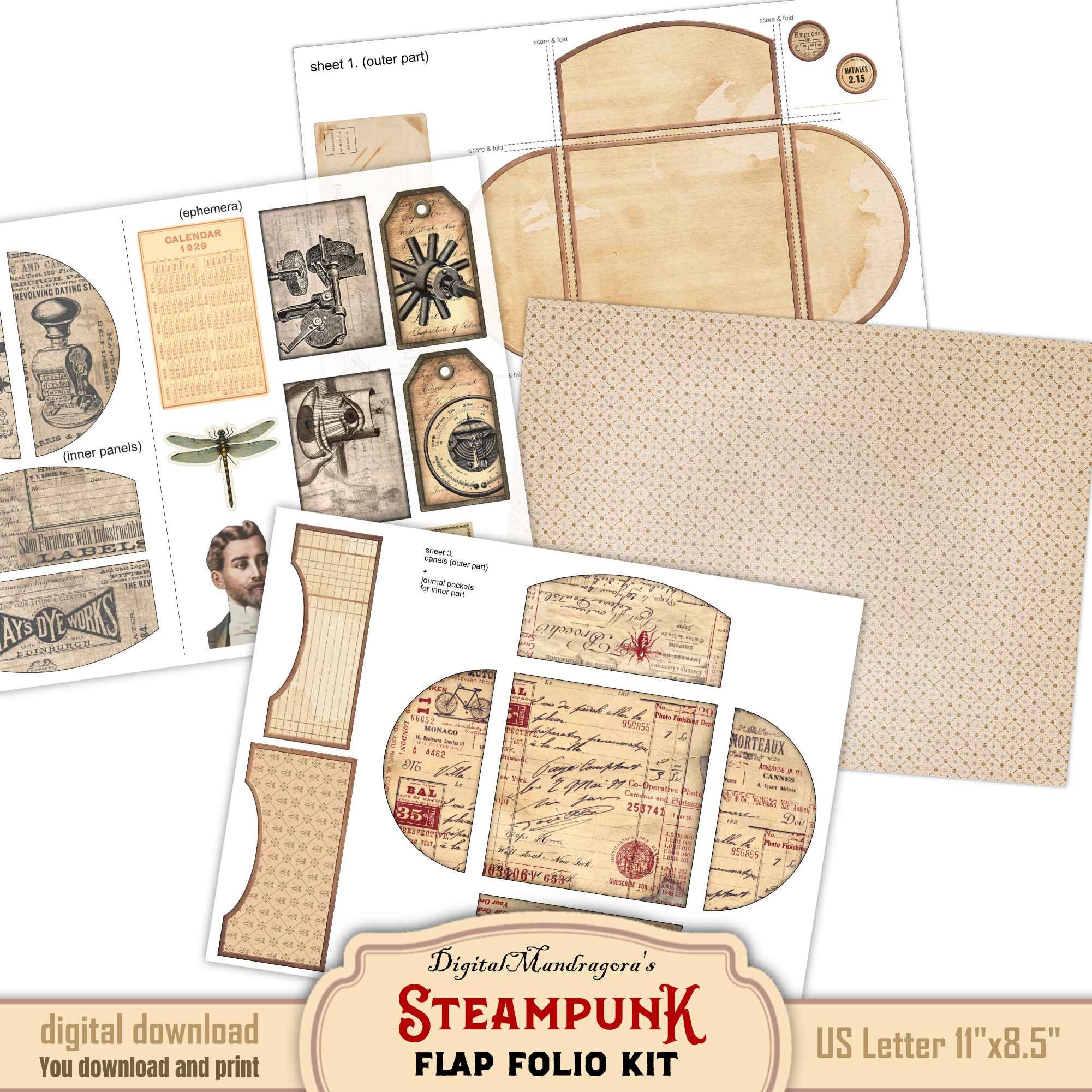 Steampunk Junk Journal Folio Kit: Victorian Ephemera (digital Printable ...