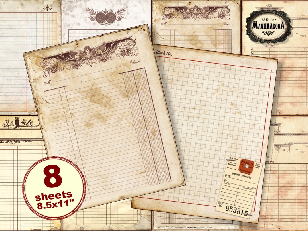 Grunge Blank Ledger Paper Pack, Vintage Ledger Paper, Digital Ledger ...