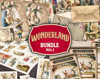 Alice in Wonderland Stationery Set: Tea Party Invitations, Junk Journal Cards (PDF)