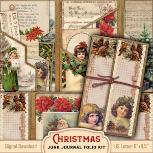 Victorian Christmas Folio Kit Loaded Folder: Vintage Winter Ephemera collage sheets & Antique Prints for Junk Journaling, Instant Download