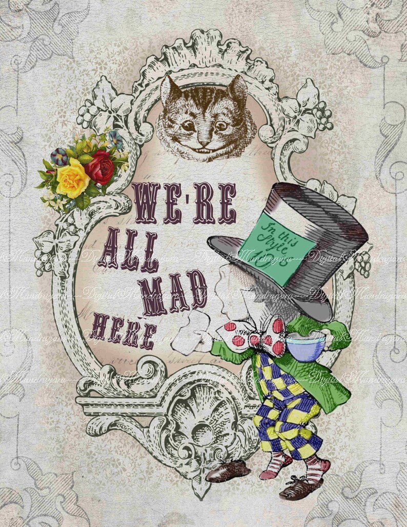 Hatter Text Alice in Wonderland Print: Mad Hatter Quote, 8.5x11 (digital Download ...