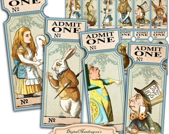 Alice in Wonderland Tea Party Tickets: Printable Invitations (Digital Download)