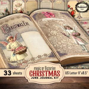 Magic of Victorian Christmas junk journal kit, winter ephemera printables, digital download