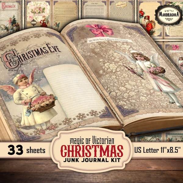 Kit de journal indésirable Magic of Victorian Christmas, imprimables éphémères d’hiver, téléchargement numérique