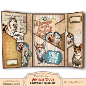 Vintage Dogs Digital Folio Kit - Printable Ephemera, Journal Pockets, Cards and Tags - Embellishments for Junk Journals & Scrapbooks